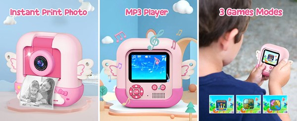 دوربین عکاسی و فیلمبرداری دیجیتال کودک با چاپ فوری حرارتی طرح یونیکورن بنفش مدل M9_اسباب بازی دیجیتال و هوشمند