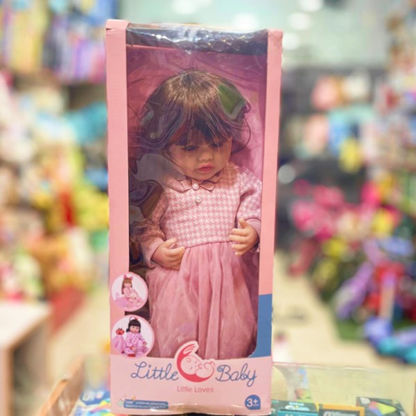 عروسک سیلیکونی دختر بچه 50 سانتی سخنگو با پیراهن صورتی_اسباب بازی عروسک دخترانه