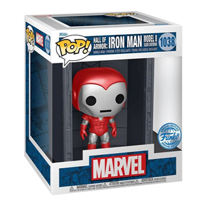اسباب بازی اکشن فیگور اسپشیال 9 سانتی فانکو پاپ زره مدل 8 مرد آهنی با محفظه نگهداری مدلFunko POP - Marvel - Hall of Armor - Iron Man Model 8 Silver Centurion - Bobble Head - Exclusive _اسباب بازی اکشن فیگور