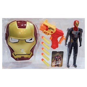 ست اسباب بازی تفنگ، فیگور و ماسک چراغدار و موزیکال مرد آهنی _اسباب بازی تفنگ