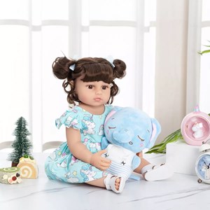 عروسک دخترانه سیلیکونی دختر بچه همراه با عروسک فیل و وسایل_اسباب بازی عروسک دخترانه
