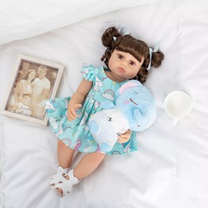 عروسک دخترانه سیلیکونی دختر بچه همراه با عروسک فیل و وسایل_اسباب بازی عروسک دخترانه