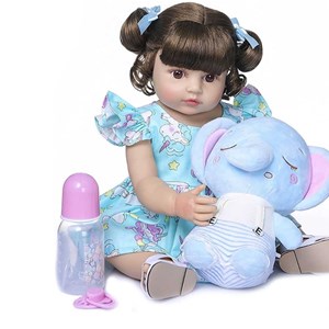 عروسک دخترانه سیلیکونی دختر بچه همراه با عروسک فیل و وسایل_اسباب بازی عروسک دخترانه