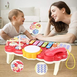 پیانو 6 کاره موزیکال و چراغدار آموزشی صورتی Electric Musical Piano Toy_اسباب بازی موسیقی