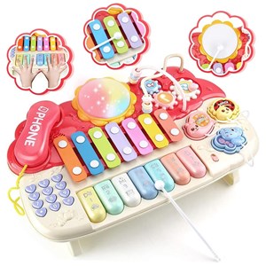 پیانو 6 کاره موزیکال و چراغدار آموزشی صورتی Electric Musical Piano Toy_اسباب بازی موسیقی