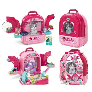 کوله پشتی ست نگهداری گربه خانگی رنگ صورتی _اسباب بازی مشاغل