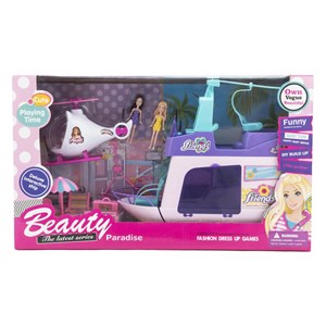 کشتی مسافرتی سرسره دار باربی همراه با هلیکوپتر_اسباب بازی عروسک دخترانه