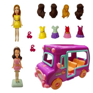 اسباب بازی ست باربی همراه با اتوبوس و چند دست لباس مدل Fashion travel_اسباب بازی عروسک دخترانه