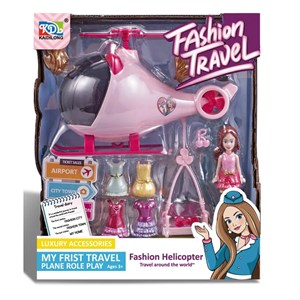 اسباب بازی ست باربی همراه با هلیکوپتر و چند دست لباس مدل Fashion travel_اسباب بازی عروسک دخترانه