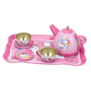 اسباب بازی ست چای خوری فلزی 4 نفره طرح هلو کیتی_اسباب بازی لوازم خانگی