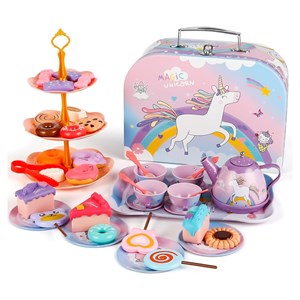 اسباب بازی ست چای خوری و شیرینی خوری فلزی عصرانه 48 تکه طرح یونیکورن_اسباب بازی لوازم خانگی