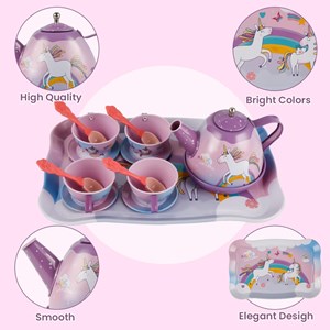 اسباب بازی ست چای خوری و شیرینی خوری فلزی عصرانه 48 تکه طرح یونیکورن_اسباب بازی لوازم خانگی
