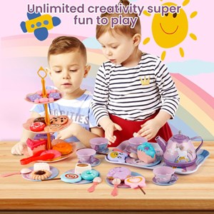 اسباب بازی ست چای خوری و شیرینی خوری فلزی عصرانه 48 تکه طرح یونیکورن_اسباب بازی لوازم خانگی