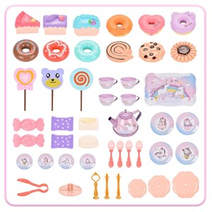 اسباب بازی ست چای خوری و شیرینی خوری فلزی عصرانه 48 تکه طرح یونیکورن_اسباب بازی لوازم خانگی