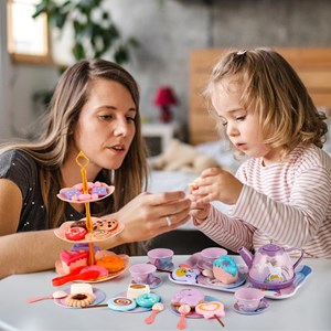 اسباب بازی ست چای خوری و شیرینی خوری فلزی عصرانه 48 تکه طرح یونیکورن_اسباب بازی لوازم خانگی