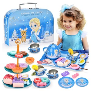 اسباب بازی ست چای خوری و شیرینی خوری فلزی عصرانه 48 تکه طرح فروزن_اسباب بازی لوازم خانگی