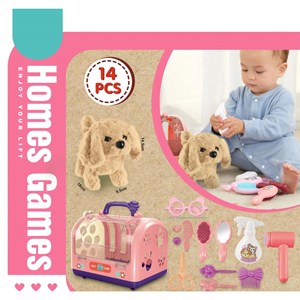 ّاسباب بازی سگ خانگی به همراه قفس و وسایل آرایشی مجموعه 14 عددی_عروسک رباتیک