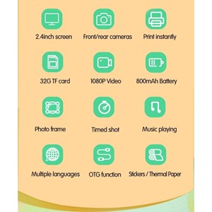 دوربین عکاسی و فیلمبرداری دیجیتال کودک با چاپ فوری حرارتی طرح دایناسور آبی_اسباب بازی دیجیتال و هوشمند