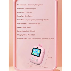 دوربین عکاسی و فیلمبرداری دیجیتال کودک با چاپ فوری حرارتی طرح خرگوش آبی_اسباب بازی دیجیتال و هوشمند