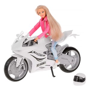 عروسک باربی دفا لوسی موتور سوار با کلاه کاسکت سفید مدل Defa Lucy Doll 8459_اسباب بازی عروسک دخترانه