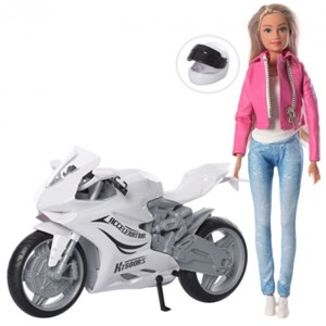 عروسک باربی دفا لوسی موتور سوار با کلاه کاسکت سفید مدل Defa Lucy Doll 8459_اسباب بازی عروسک دخترانه