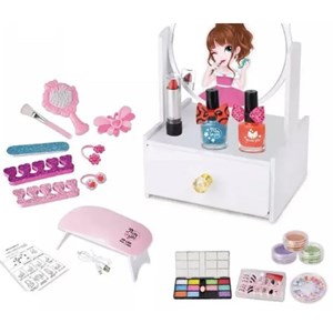 اسباب بازی میز آرایش چوبی آینه دار همراه با لوازم آرایش 21 قطعه_کیف و اکسسوری