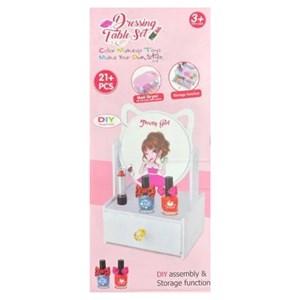 اسباب بازی میز آرایش چوبی آینه دار همراه با لوازم آرایش 21 قطعه_کیف و اکسسوری