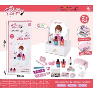 اسباب بازی میز آرایش چوبی آینه دار همراه با لوازم آرایش 21 قطعه_کیف و اکسسوری