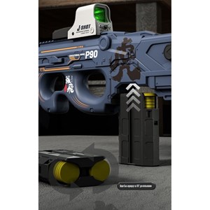تفنگ اسباب بازی شارژی دو حالته همرا با تیرهای سکه ای فومی مدل P90_اسباب بازی تفنگ