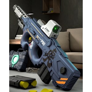 تفنگ اسباب بازی شارژی دو حالته همرا با تیرهای سکه ای فومی مدل P90_اسباب بازی تفنگ