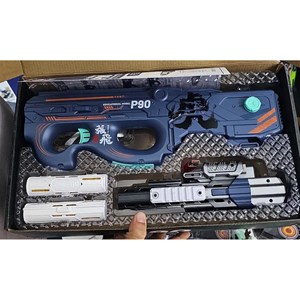 تفنگ اسباب بازی شارژی دو حالته همرا با تیرهای سکه ای فومی مدل P90_اسباب بازی تفنگ