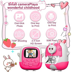 دوربین عکاسی و فیلمبرداری دیجیتال کودک با چاپ فوری حرارتی و رم 32 گیگ صورتی_اسباب بازی دیجیتال و هوشمند