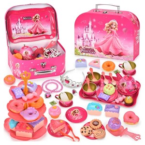 اسباب بازی ست چای خوری و شیرینی خوری فلزی عصرانه 52 تکه طرح پرنسس_اسباب بازی لوازم خانگی