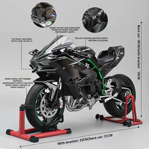 موتور شارژی کاوازاکی نینجا H2R دودزا همراه با پایه مقیاس 1:6 مدل Kawasaki H2R Alloy Racing Motorcycle_اسباب بازی ماشین