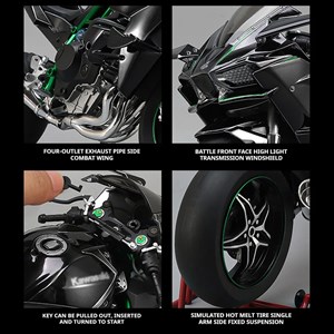 موتور شارژی کاوازاکی نینجا H2R دودزا همراه با پایه مقیاس 1:6 مدل Kawasaki H2R Alloy Racing Motorcycle_اسباب بازی ماشین