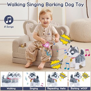 عروسک رباتیک هاپو پشمالو سخنگو و موزیکال با دسته ی کنترلی طوسی مدل Electric Singing Dog Toys 968_عروسک رباتیک