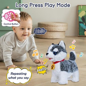 عروسک رباتیک هاپو پشمالو سخنگو و موزیکال با دسته ی کنترلی طوسی مدل Electric Singing Dog Toys 968_عروسک رباتیک