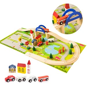 پازل شهر کوچک چوبی همراه با قطار و ریل، 40 قطعه مدل 861 Rail Overpass Wooden_اسباب بازی لگو