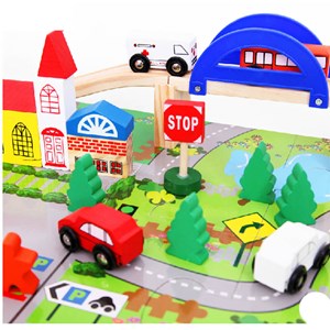 پازل شهر کوچک چوبی همراه با قطار و ریل، 40 قطعه مدل 861 Rail Overpass Wooden_اسباب بازی لگو