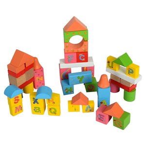 بلوک چوبی خانه سازی بریکس جعبه ای 50 قطعه English Alphabet Blocks_بازی فکری