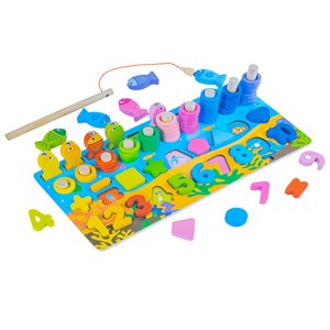 تخته آموزشی مونته سوری لگاریتمی چوبی به همراه ماهیگیری مدل 6 در 1_اسباب بازی علمی