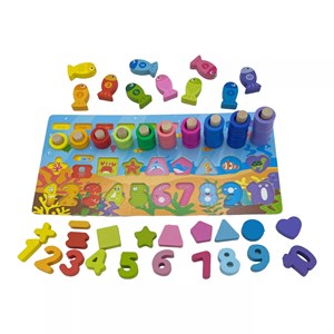 تخته آموزشی مونته سوری لگاریتمی چوبی به همراه ماهیگیری مدل 6 در 1_اسباب بازی علمی