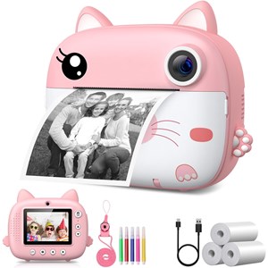 دوربین عکاسی و فیلمبرداری دیجیتال کودک با چاپ فوری حرارتی طرح گربه صورتی_اسباب بازی دیجیتال و هوشمند