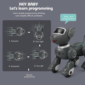 سگ رباتیک هوشمند طوسی با سنسور و کنترل مدل Programmable Robot Dog Toy 1536_اسباب بازی ربات
