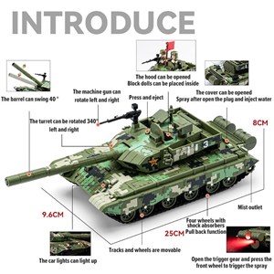 تانک فلزی موزیکال، چراغدار و دودزا مقیاس 1:36 رنگ سبز_اسباب بازی ماشین