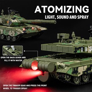 تانک فلزی موزیکال، چراغدار و دودزا مقیاس 1:36 رنگ سبز_اسباب بازی ماشین