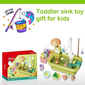 اسباب بازی سینک ظرفشویی و قلاب ماهیگیری 30 قطعه طرح قورباغه_اسباب بازی لوازم خانگی