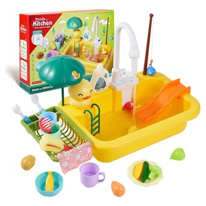 اسباب بازی سینک ظرفشویی و قلاب ماهیگیری 30 قطعه طرح اردک_اسباب بازی لوازم خانگی