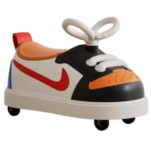 چهار چرخ موزیکال و چراغدار کودک طرح کتانی نایک رنگ نارنجی_اسباب بازی دوچرخه