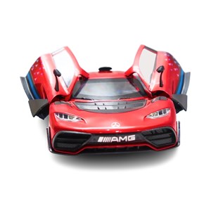 ماشین فلزی بنز موزیکال با چراغ، کمک‌ فنر و درب‌ های بازشو رنگ قرمز_اسباب بازی ماشین